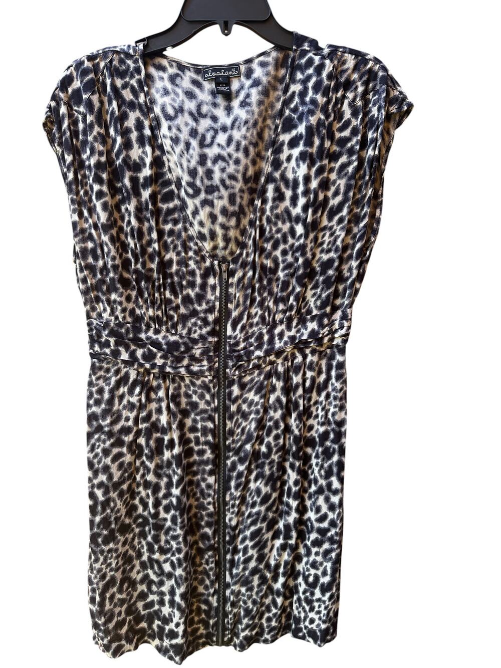 A. Byer Leopard Animal Print Ruched Zip Front Mini Dress Women’s L